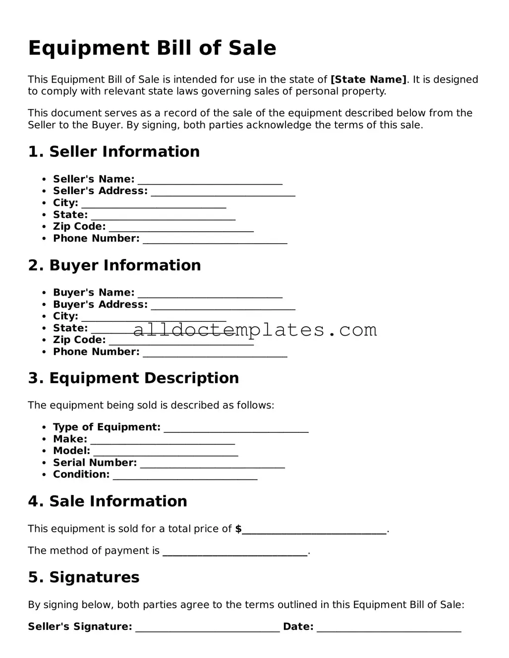 Valid Equipment Bill of Sale Template