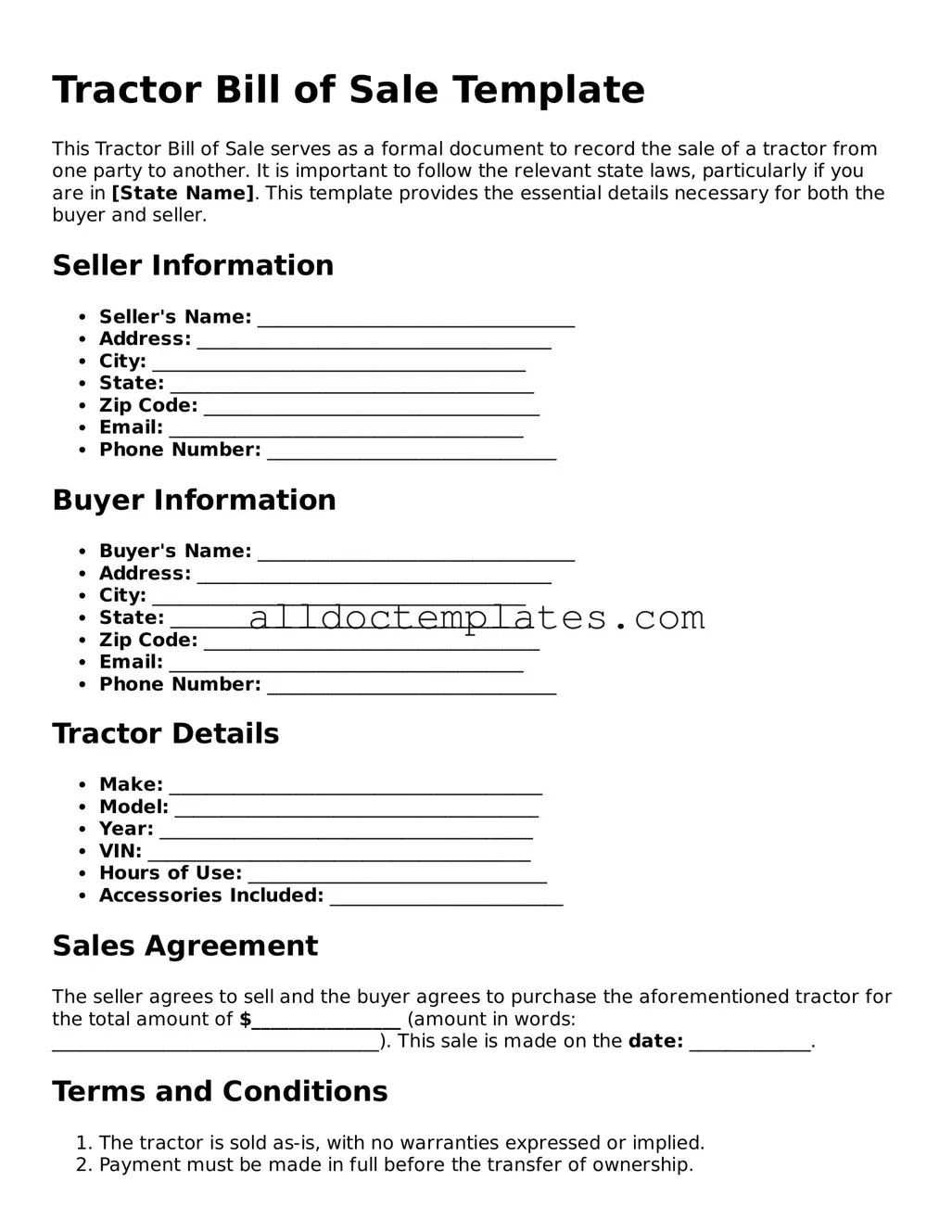 Valid Tractor Bill of Sale Template