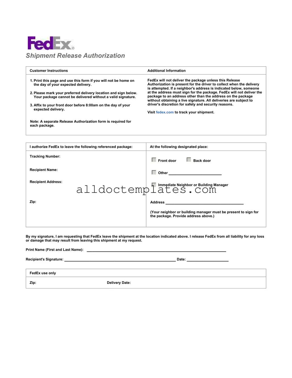 Fill in a Valid Fedex Release Form
