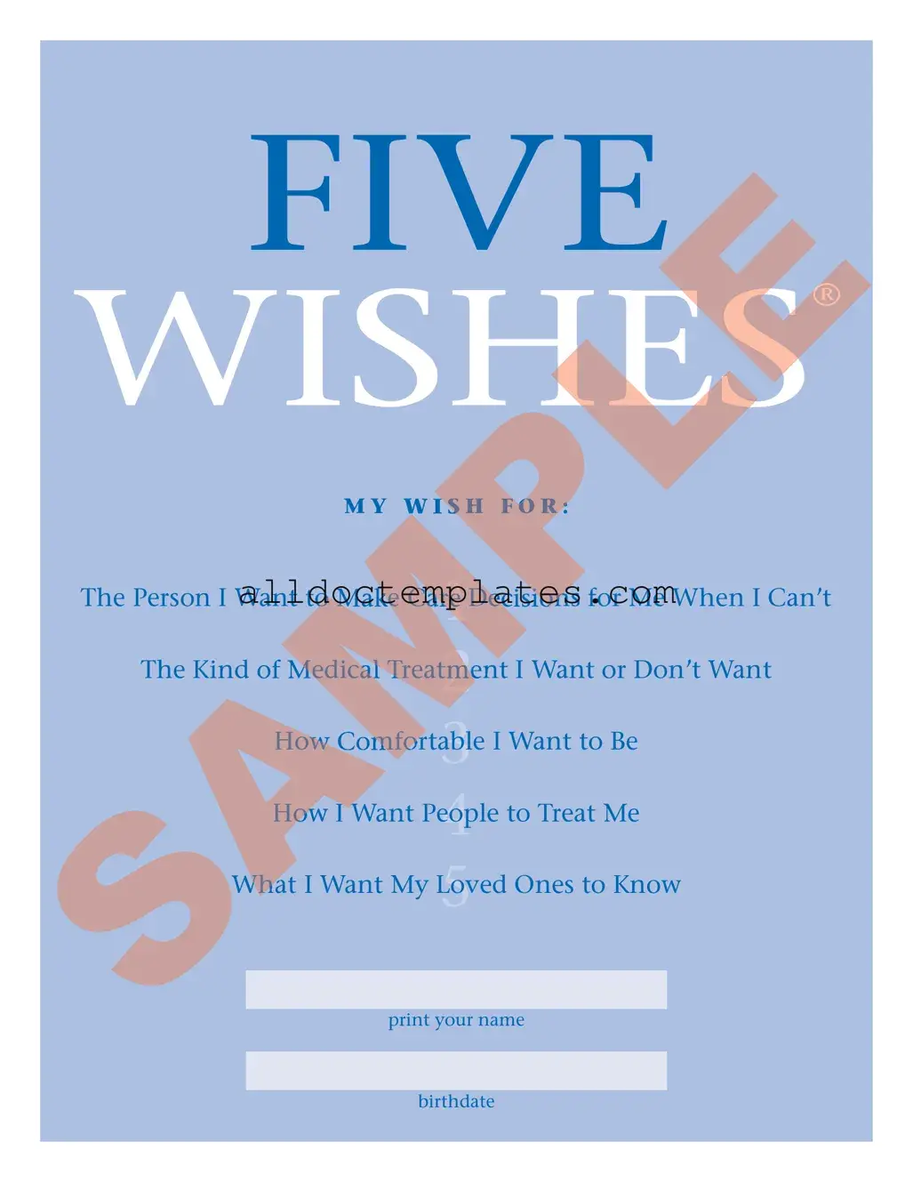 Fill in a Valid 5 Wishes Document Form