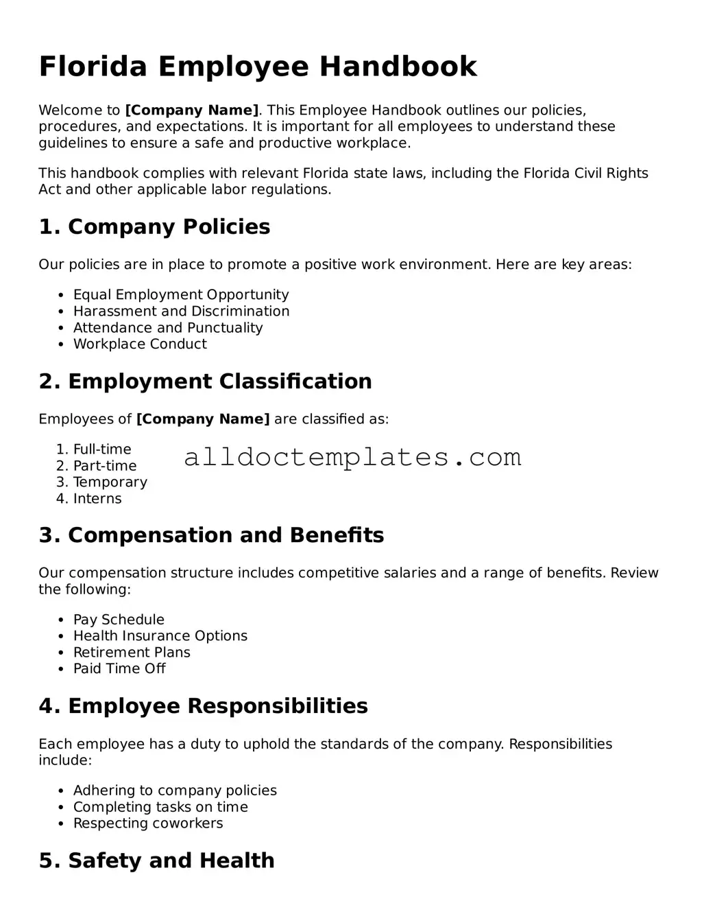 Free Employee Handbook Document for Florida State
