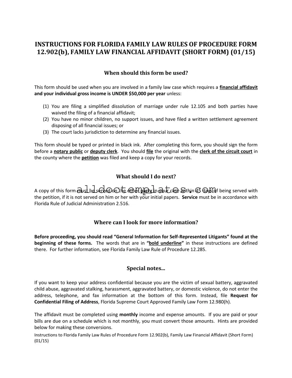 Fill in a Valid Florida Financial Affidavit Short 12.902(b) Form