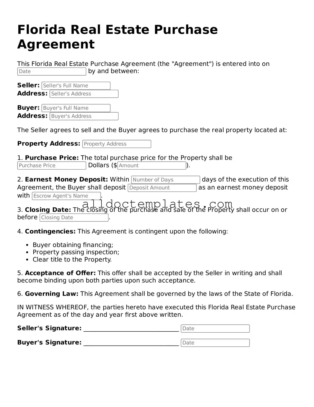 Free Real Estate Purchase Agreement Document for Florida State