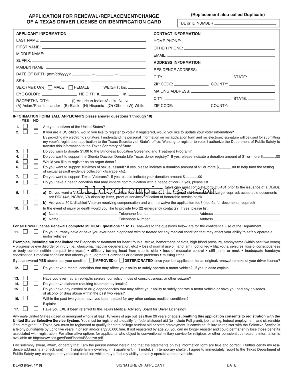 Fill in a Valid DL-43 Form