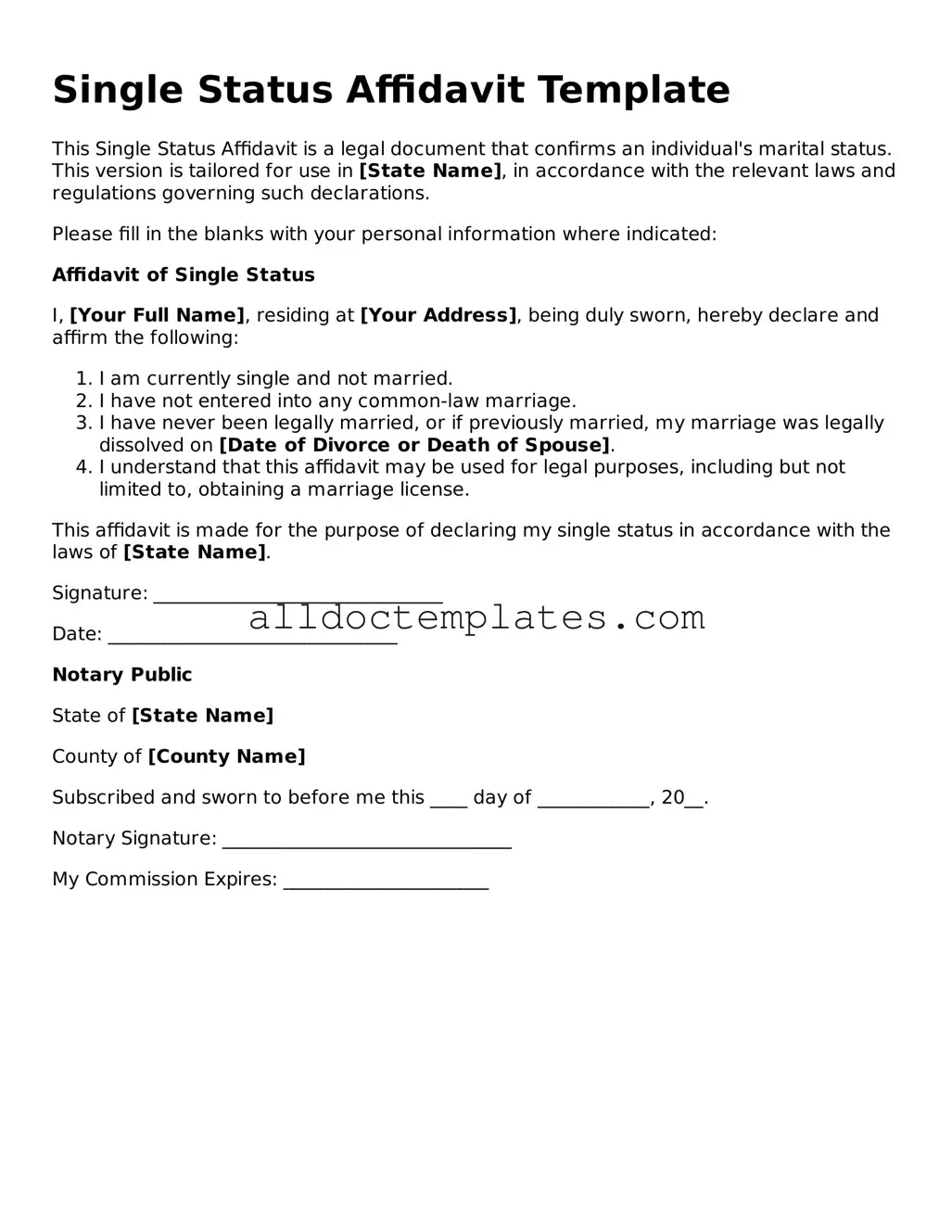 Valid Single Status Affidavit Template