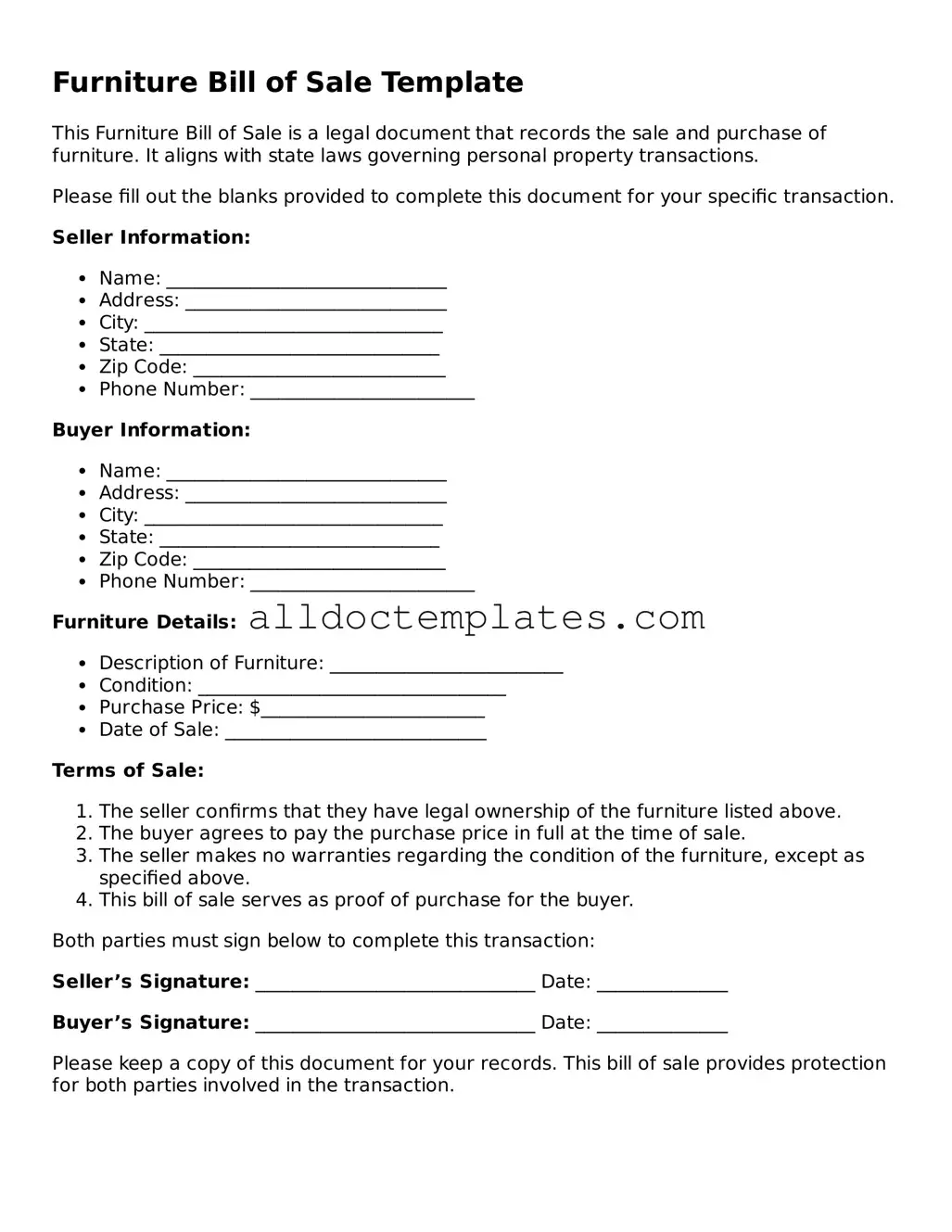 Valid Furniture Bill of Sale Template