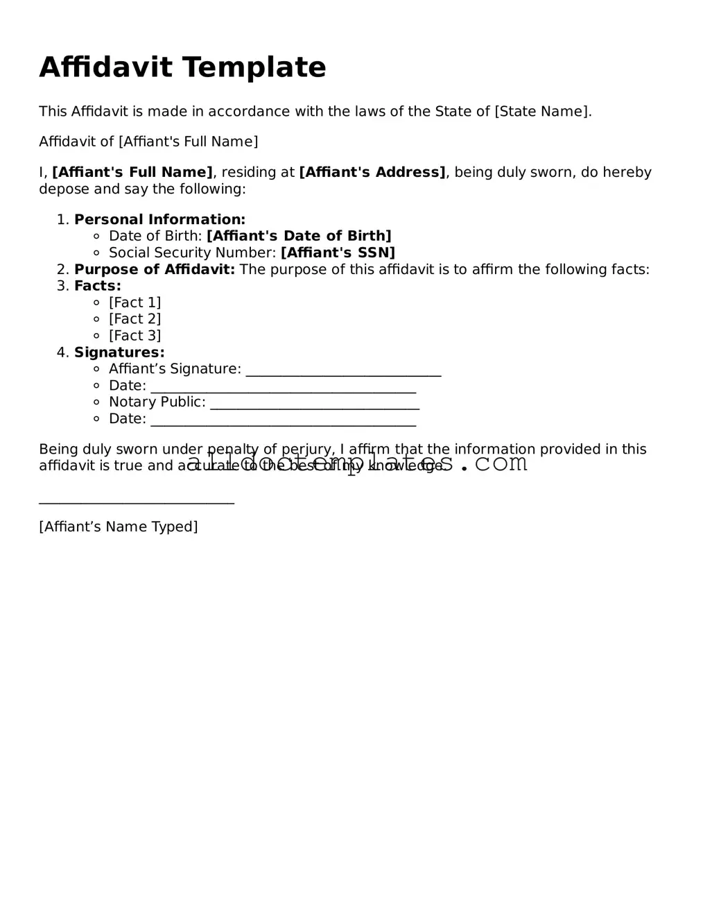 Valid Affidavit Template
