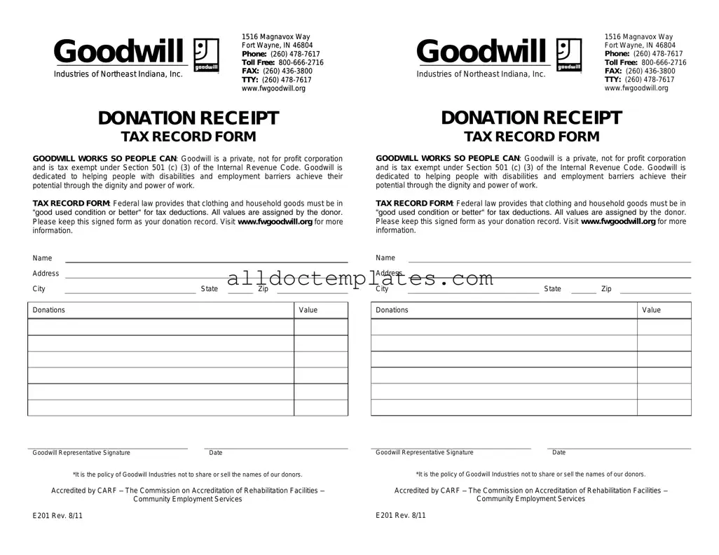 Fill in a Valid Goodwill donation receipt Form