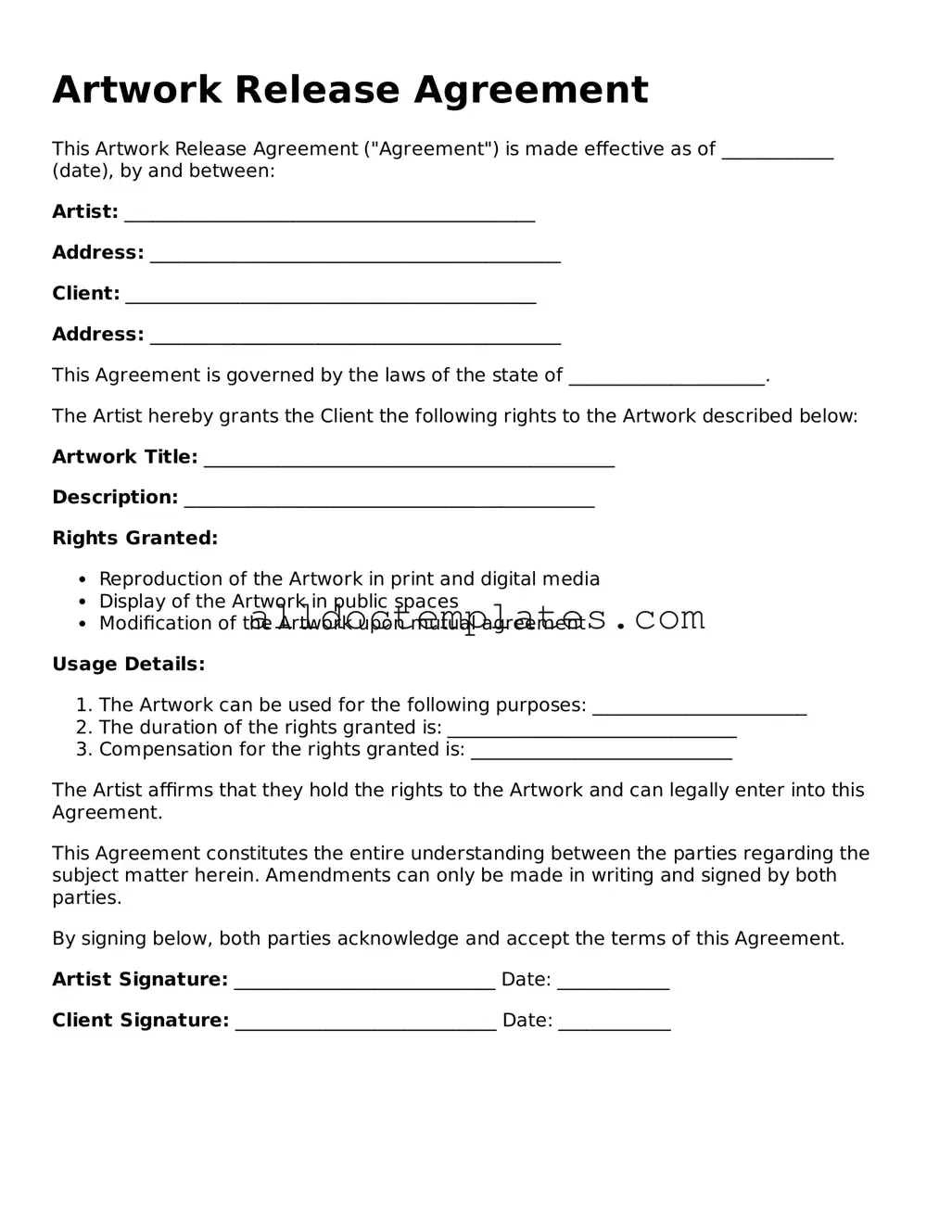 Valid Artwork Release Template
