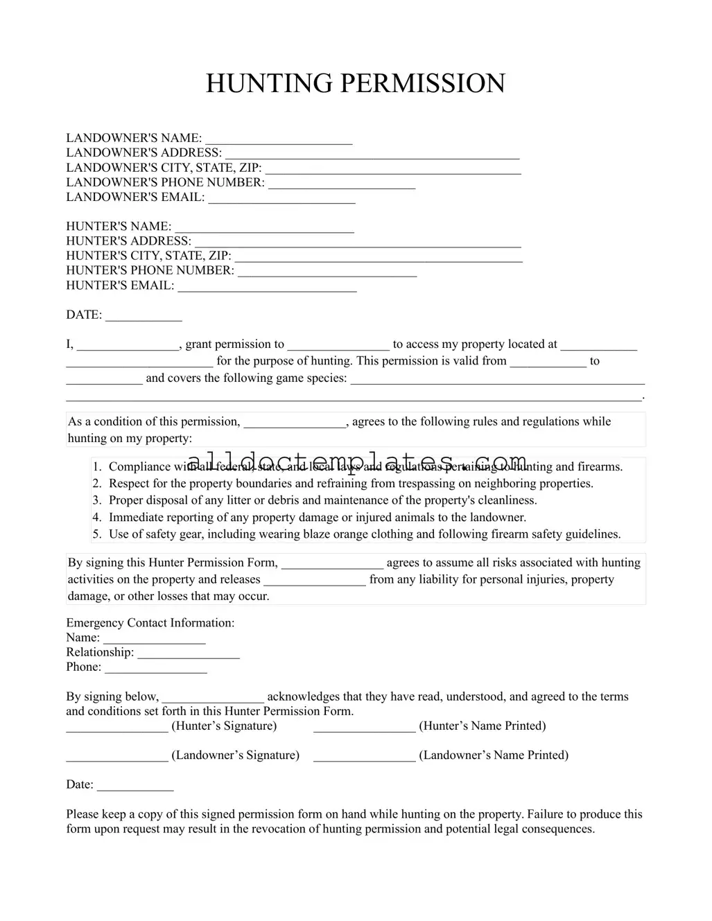 Fill in a Valid Hunter Permission Form