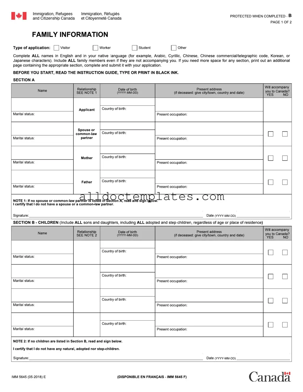Fill in a Valid Imm 5645 Form