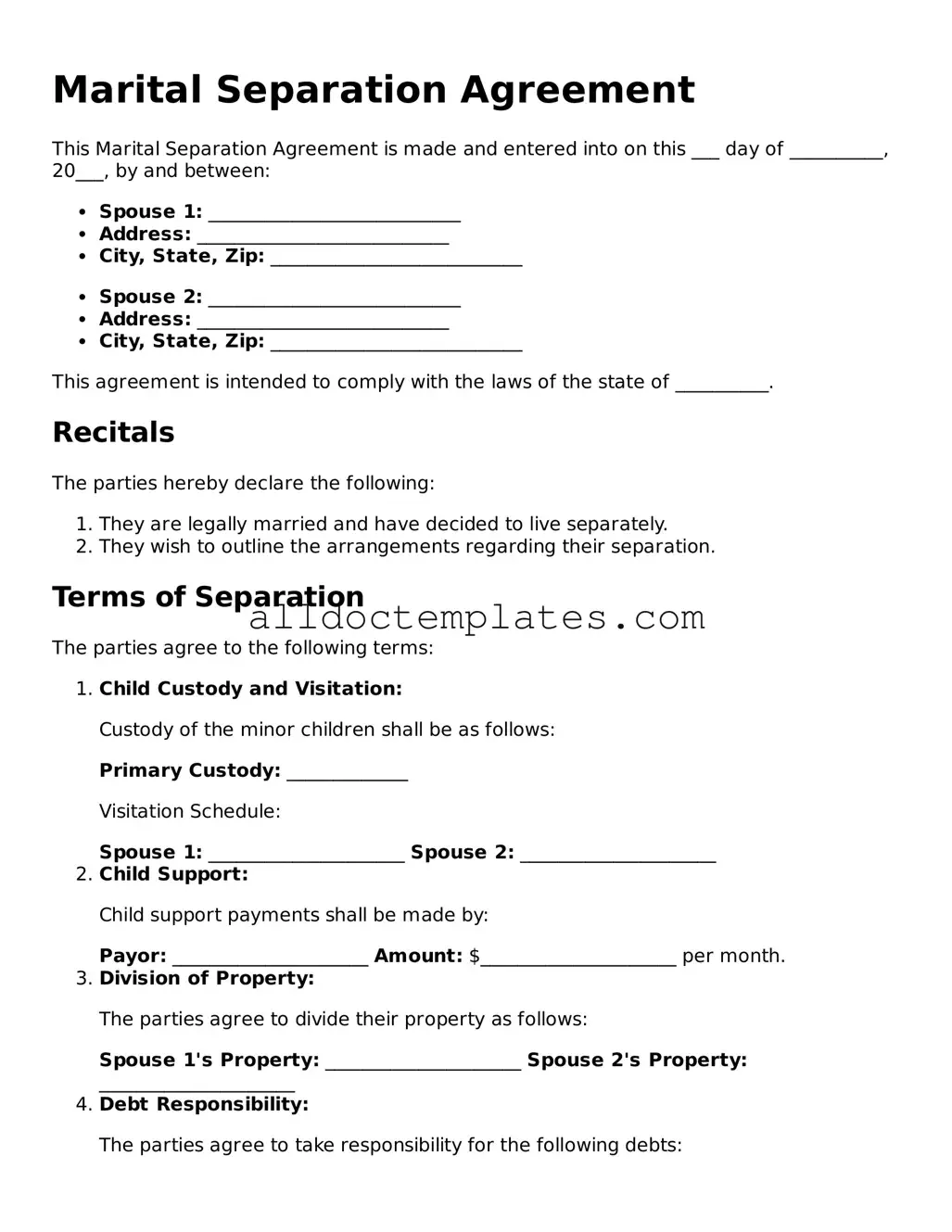 Valid Marital Separation Agreement Template