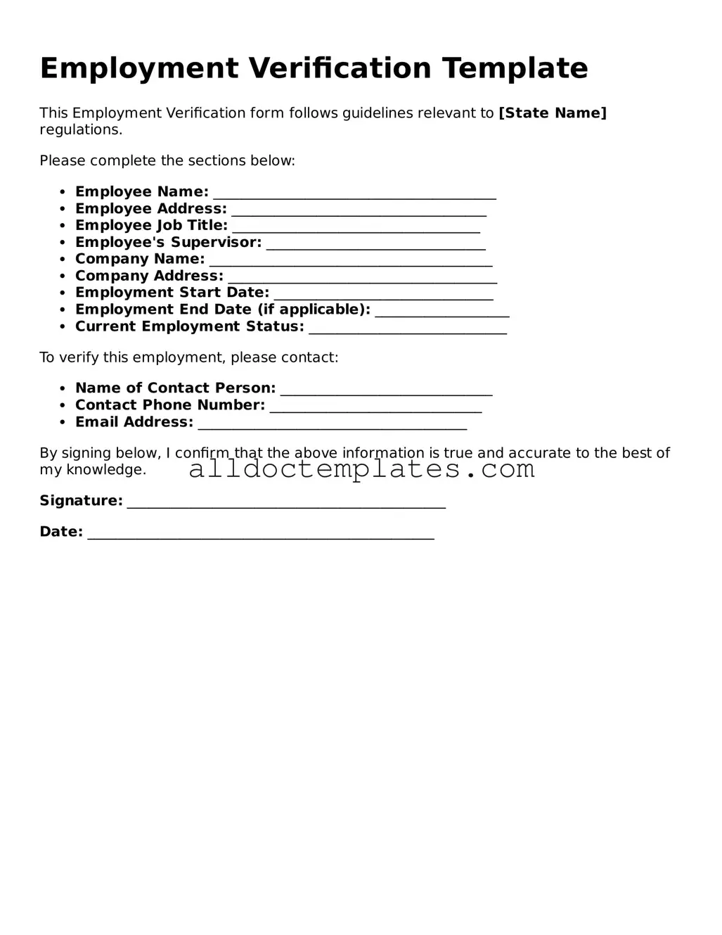 Valid Employment Verification Template