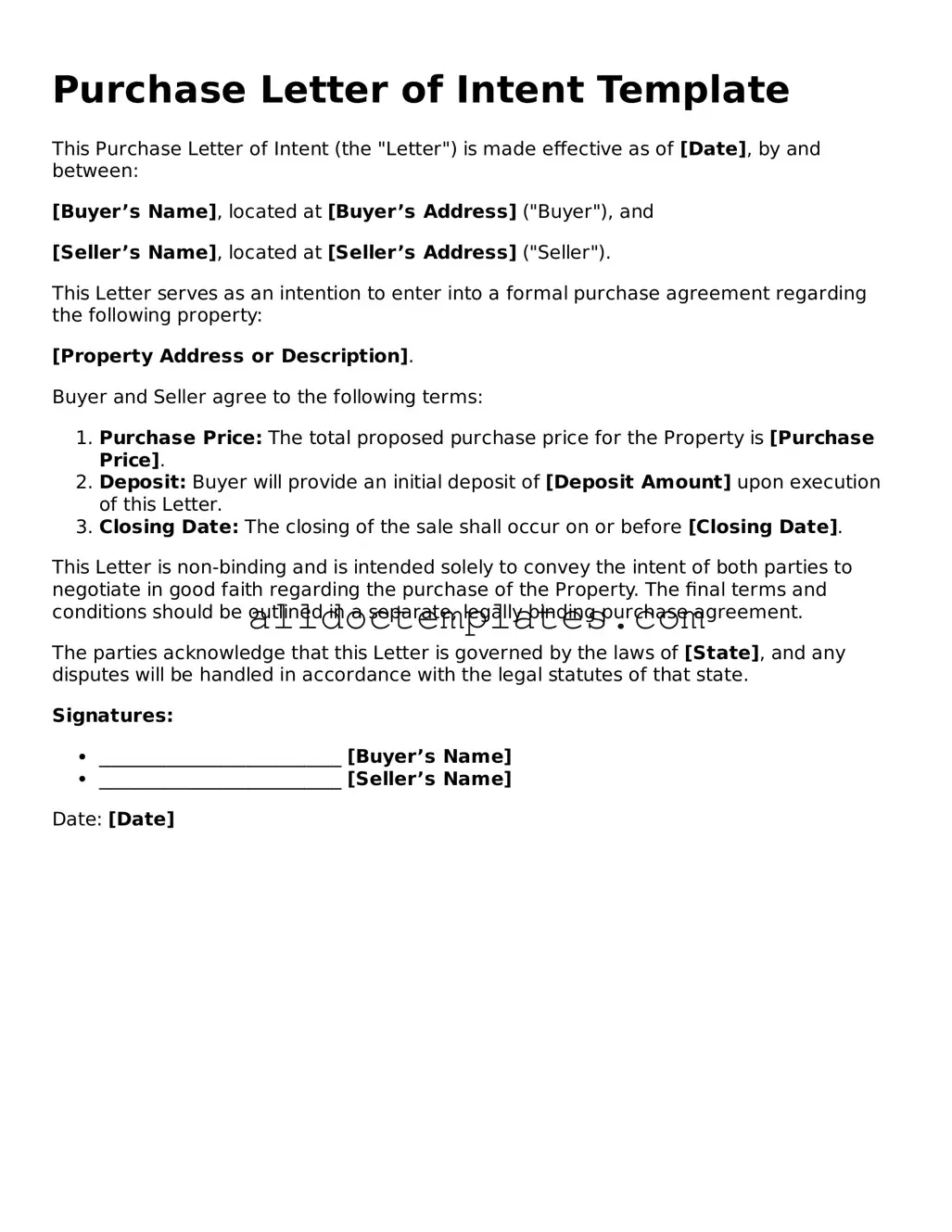 Valid Purchase Letter of Intent Template