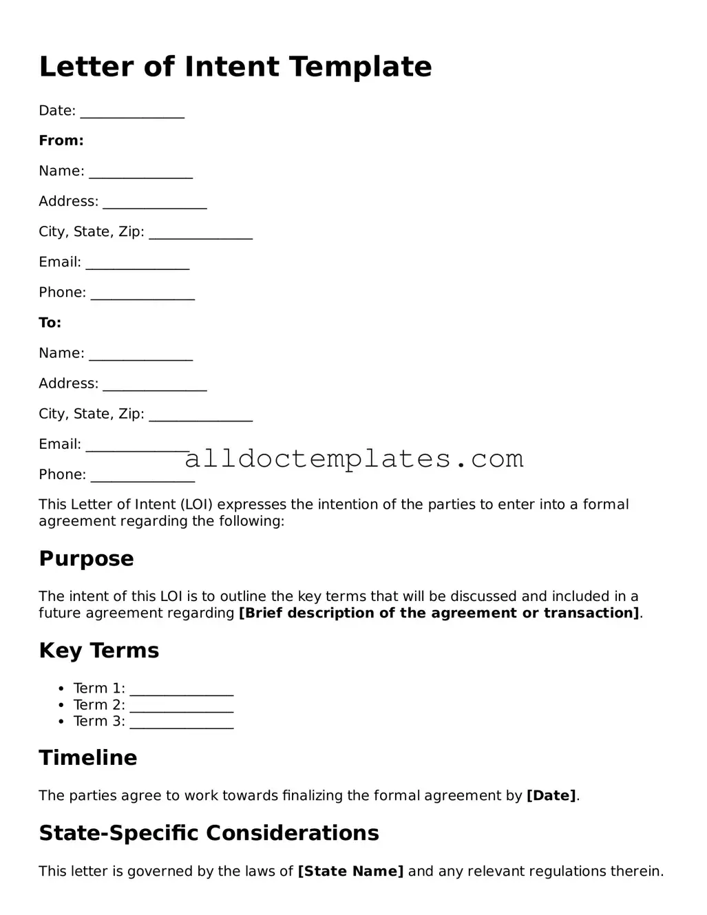 Valid Letter of Intent Template