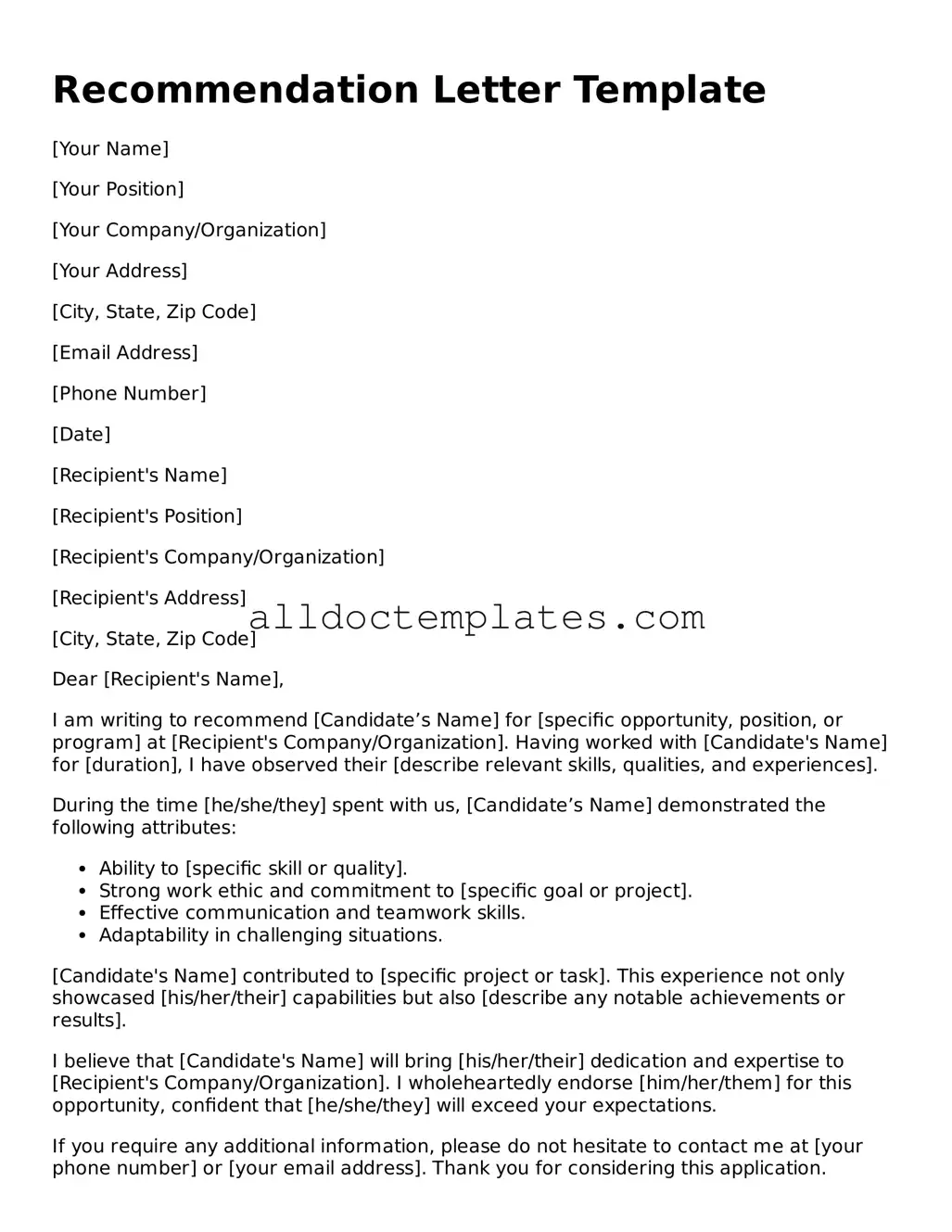 Valid Recommendation Letter Template