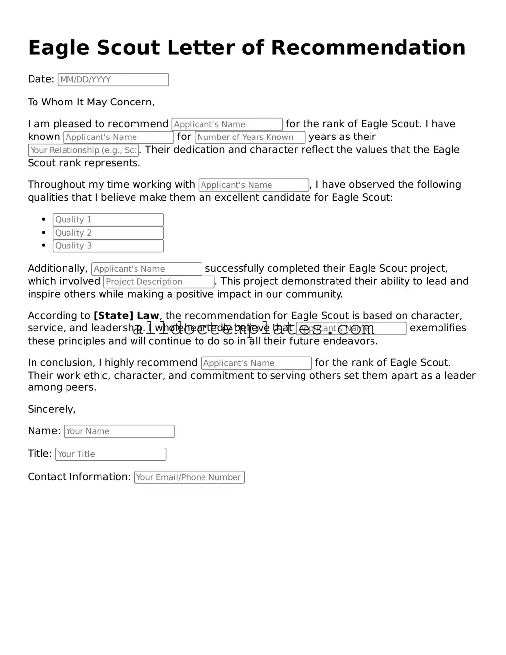 Valid Eagle Scout Letter of Recommendation Template