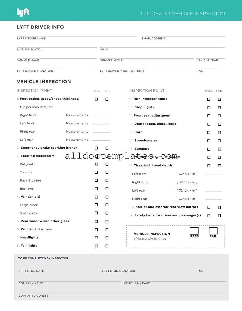 Fill in a Valid Lyft Inspection Form