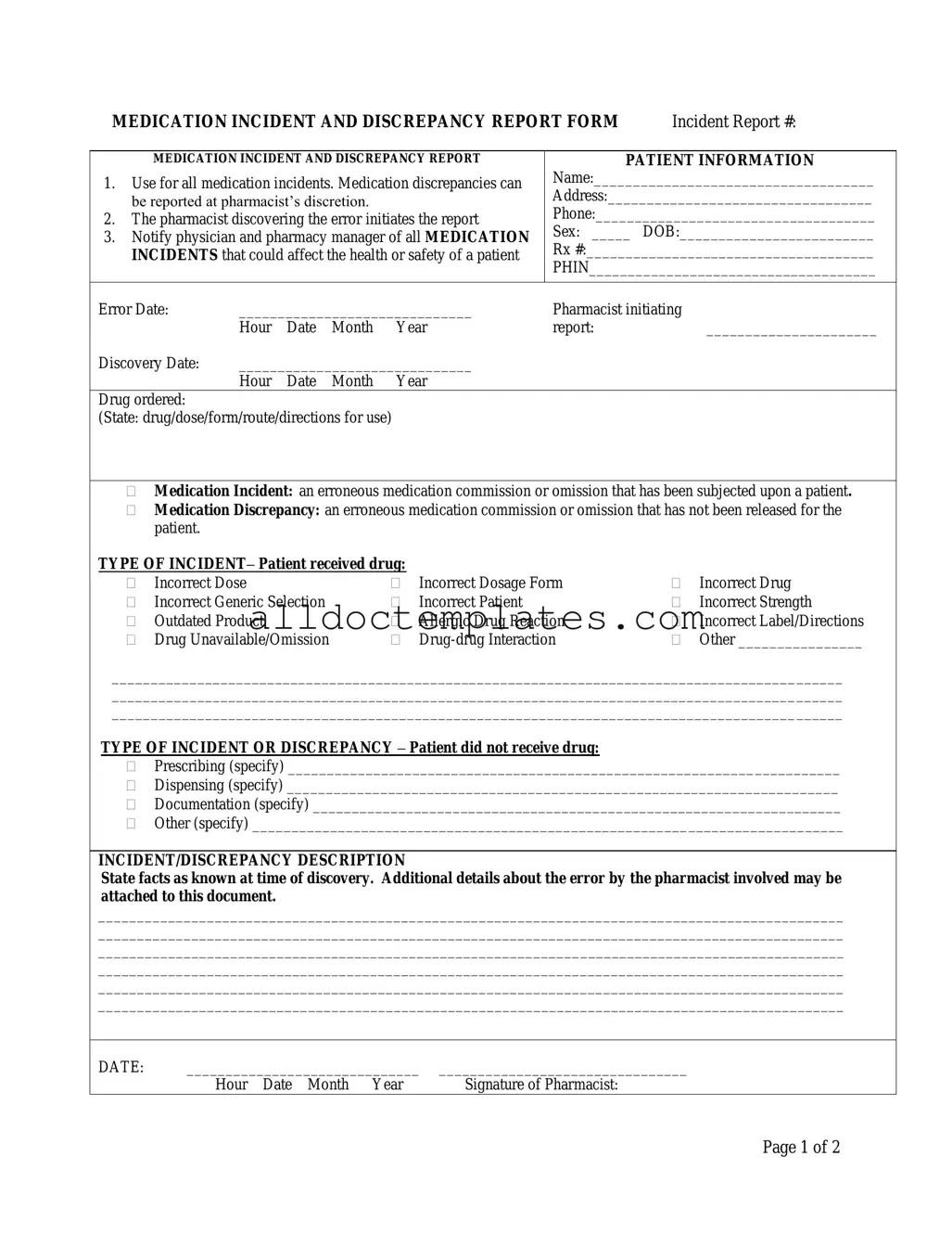 Fill in a Valid Medication Error Form