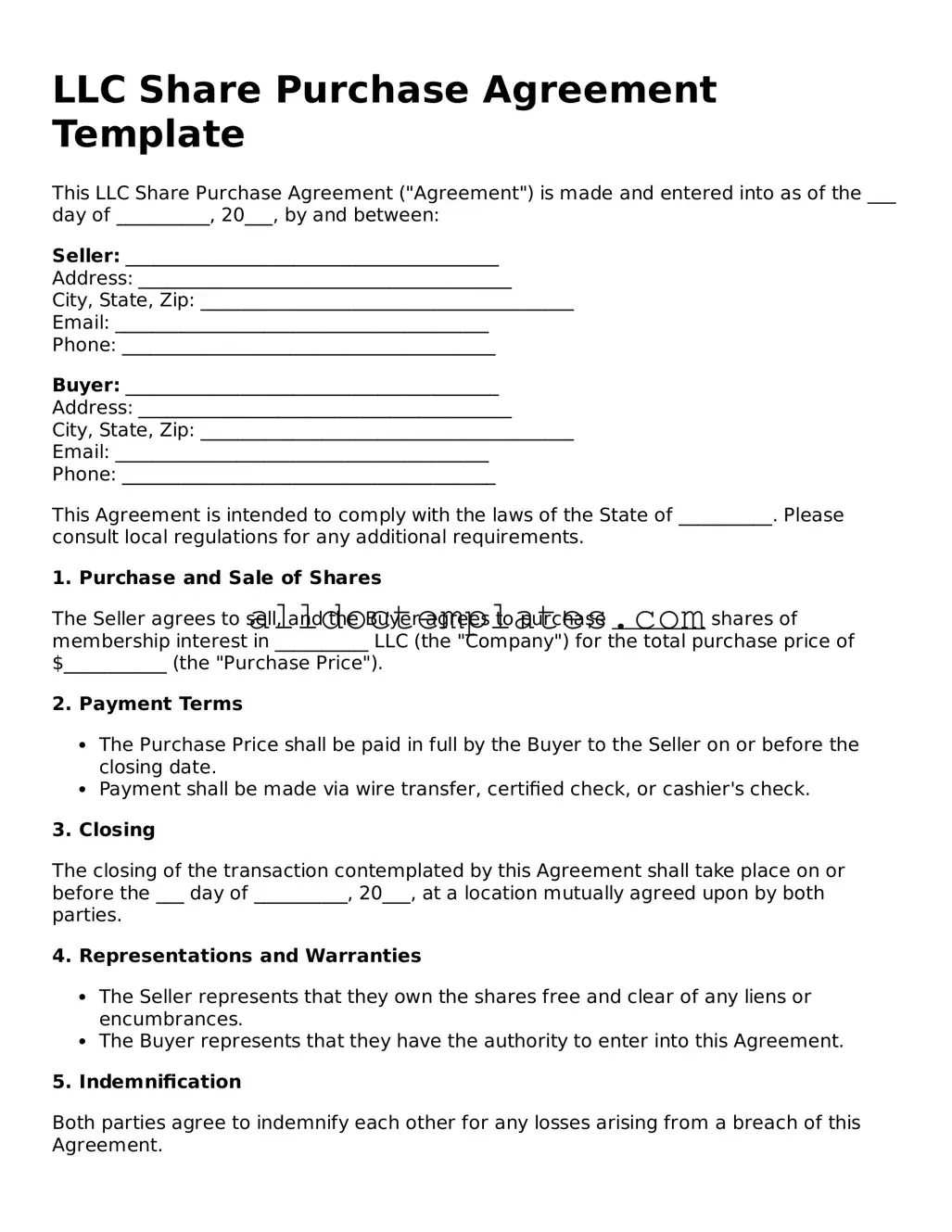 Valid LLC Share Purchase Agreement Template