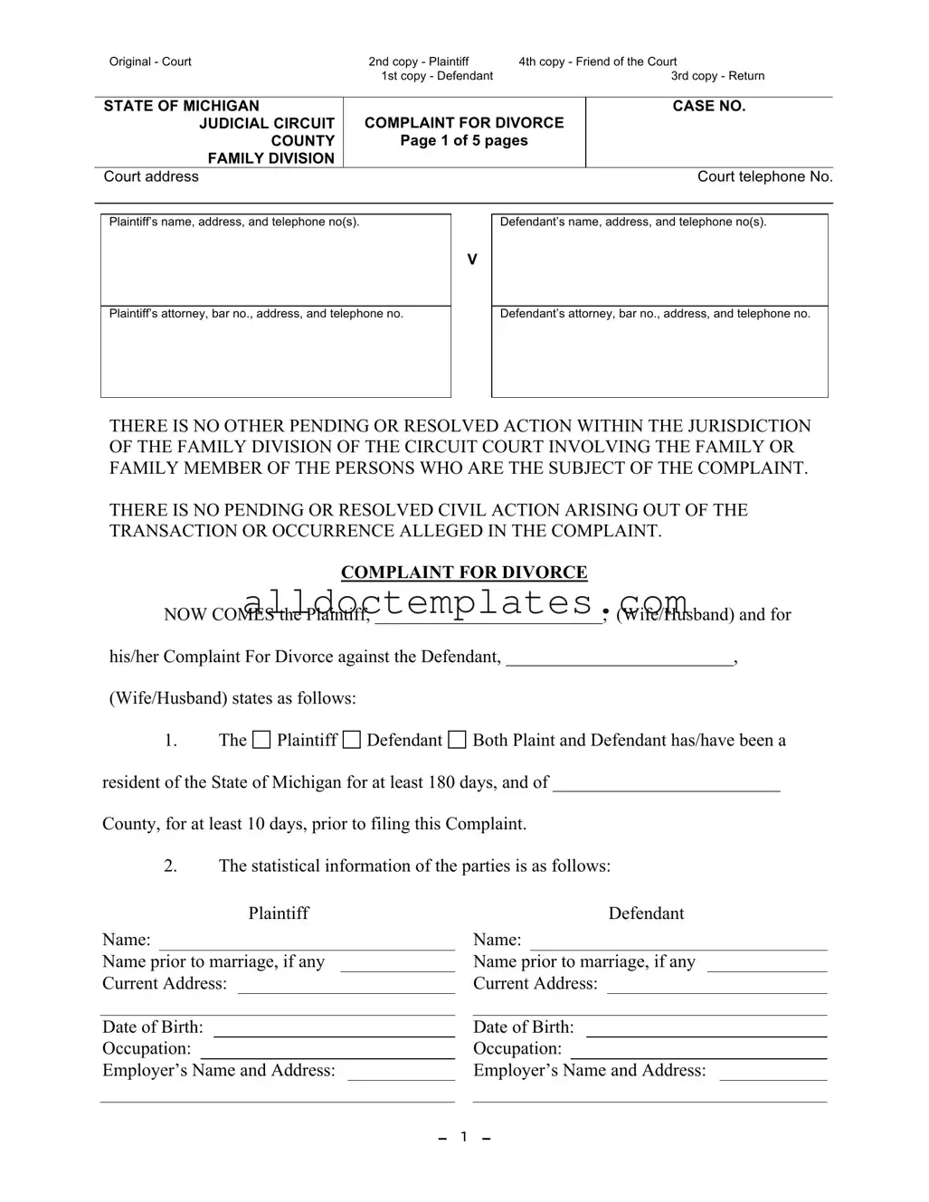 Fill in a Valid Michigan Complaint Divorce Form