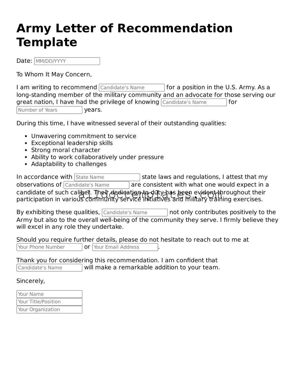 Valid Army Letter of Recommendation Template