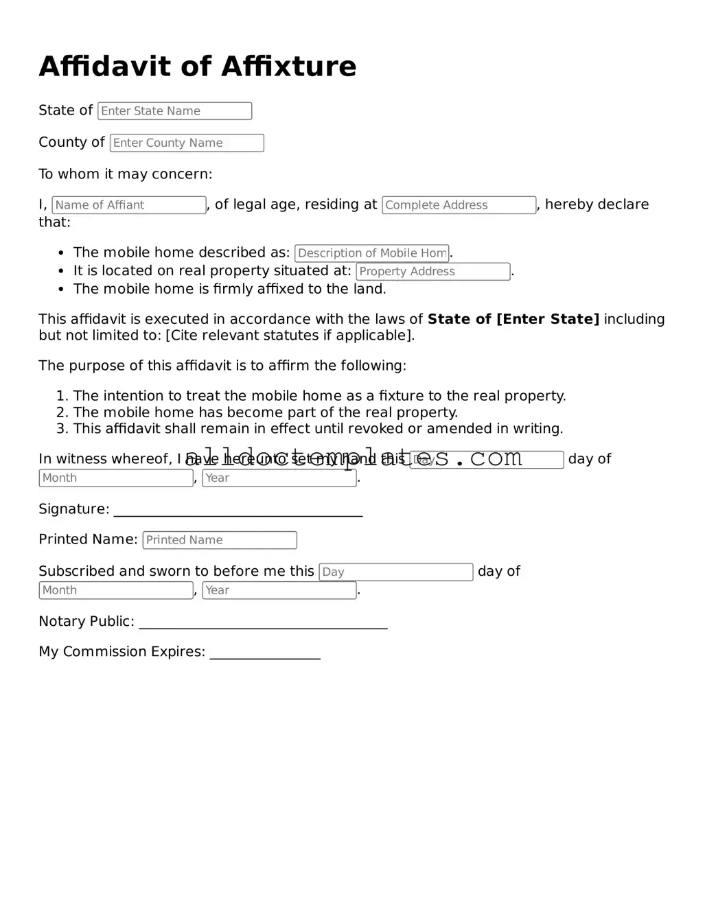 Valid Affidavit of Affixture Template
