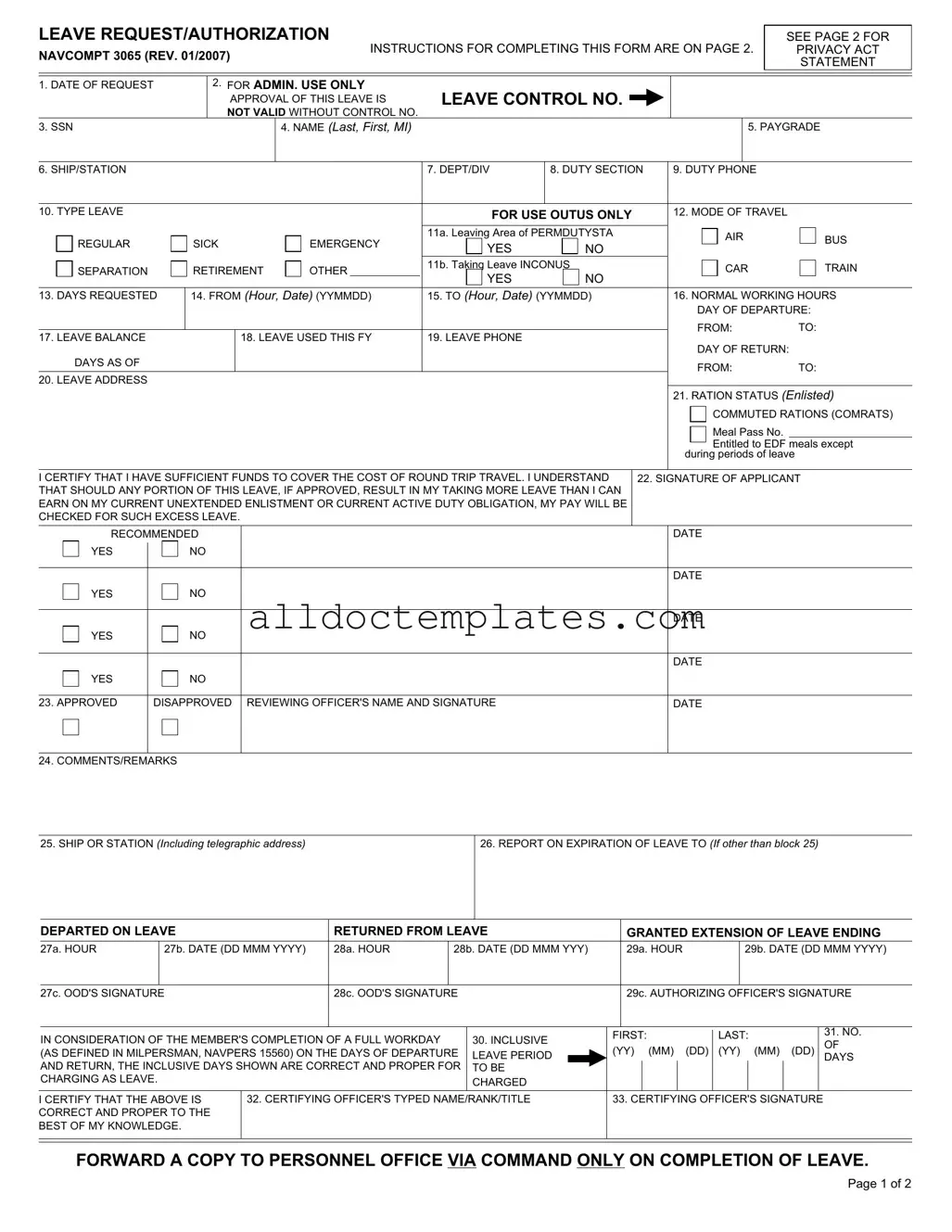 Fill in a Valid Navcompt 3065 Form