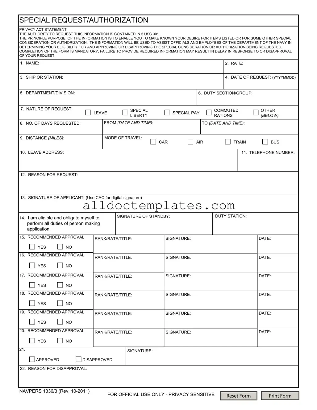 Fill in a Valid Navpers 1336 3 Form
