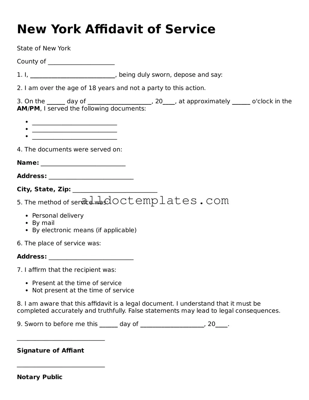 Free Affidavit of Service Document for New York State