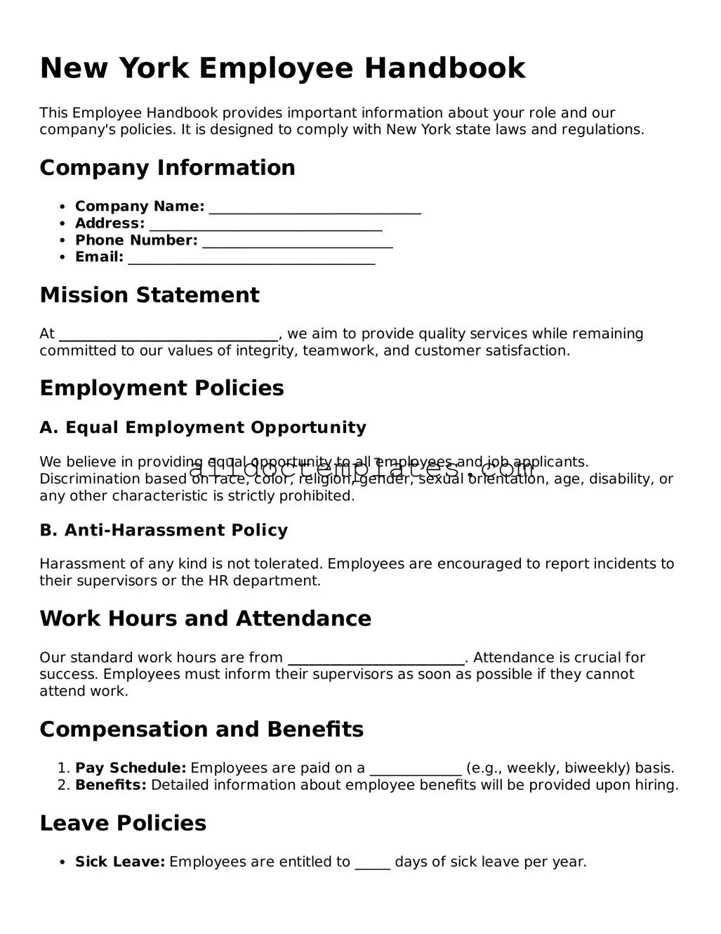 Free Employee Handbook Document for New York State
