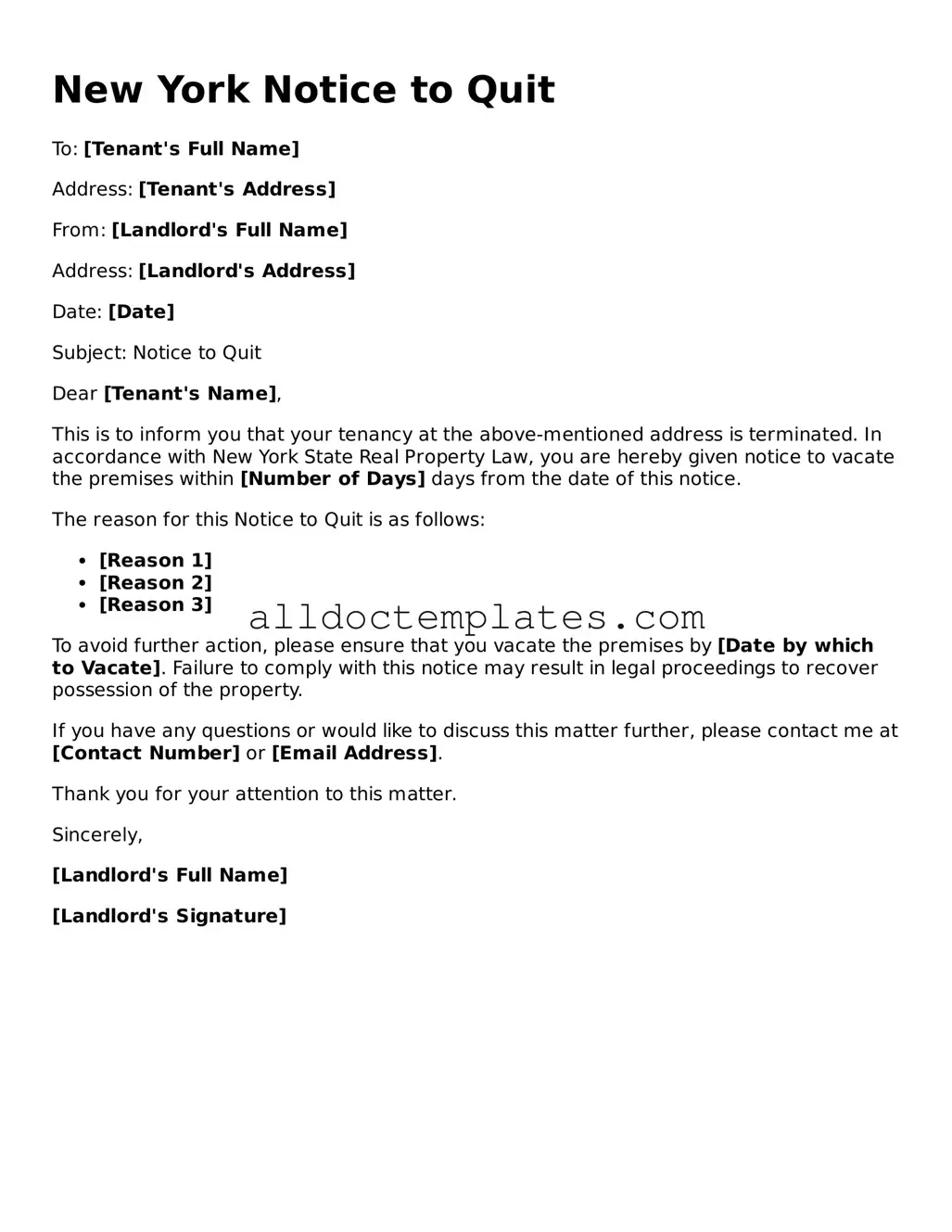 Free Notice to Quit Document for New York State