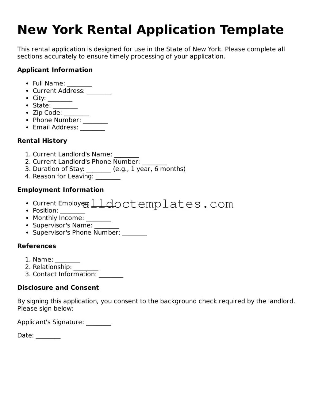 Free Rental Application Document for New York State