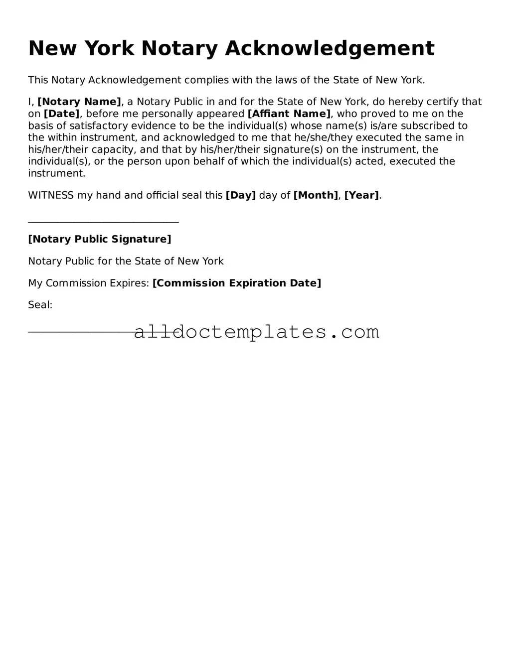 Free Notary Acknowledgement Document for New York State