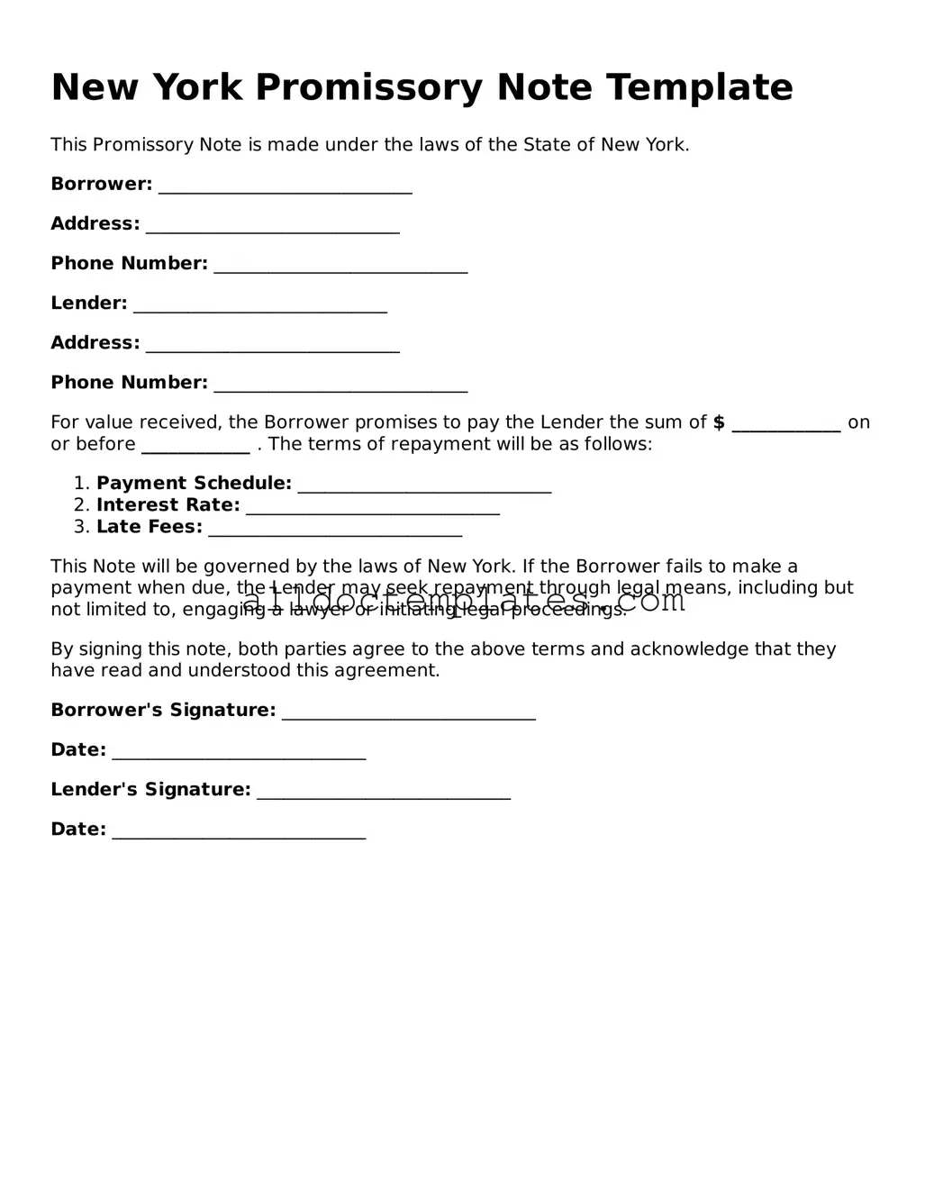Free Promissory Note Document for New York State