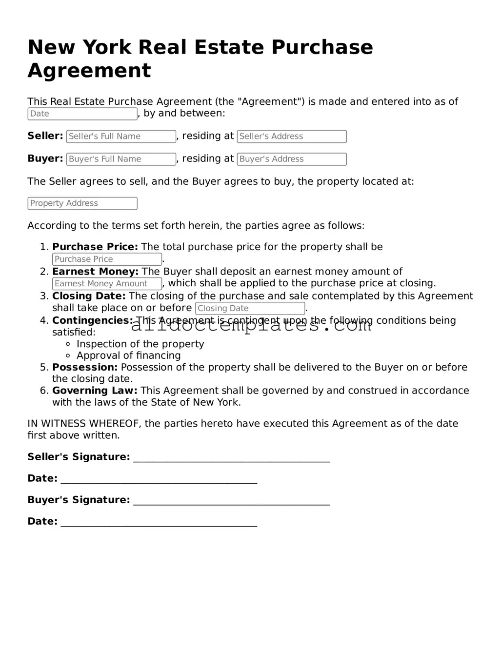 Free Real Estate Purchase Agreement Document for New York State
