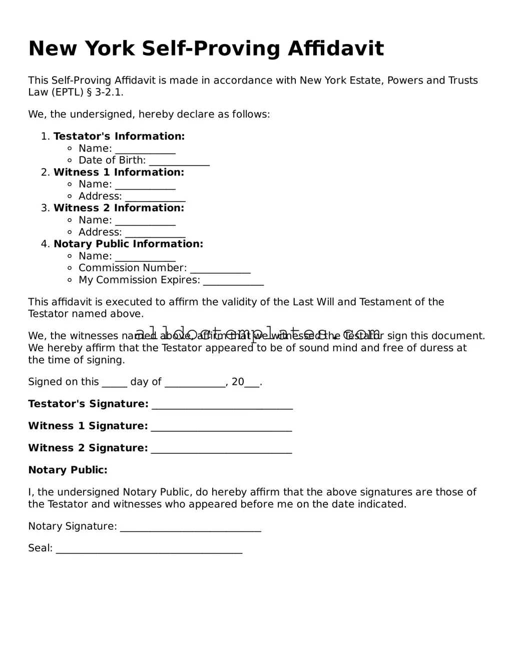 Free Self-Proving Affidavit Document for New York State