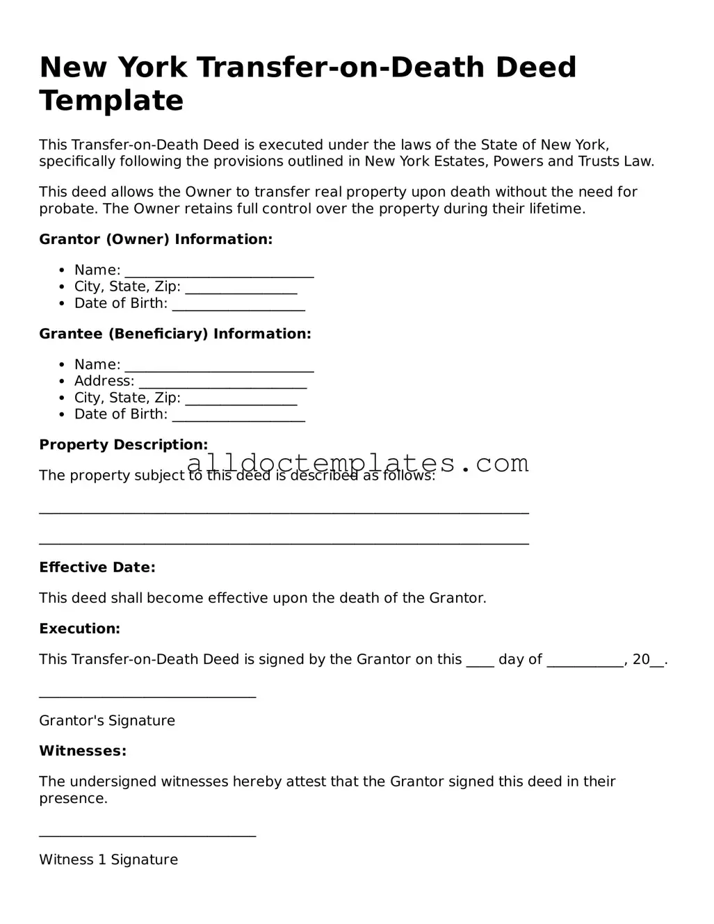 Free Transfer-on-Death Deed Document for New York State