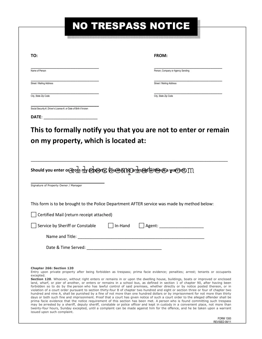 Fill in a Valid No Trespassing Letter Form