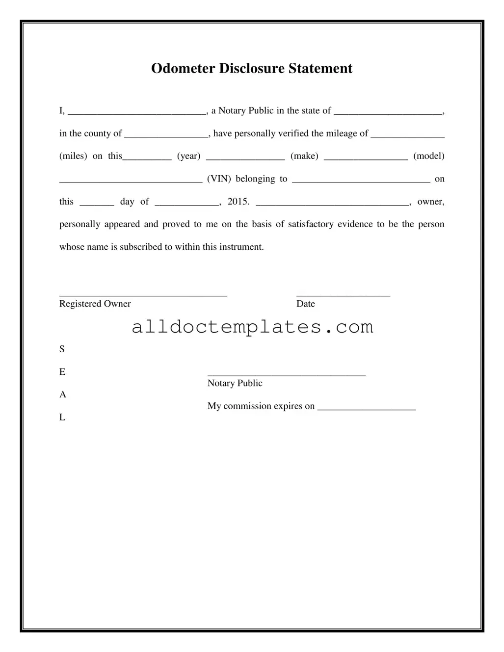 Fill in a Valid Notarized Odometer Statement Form