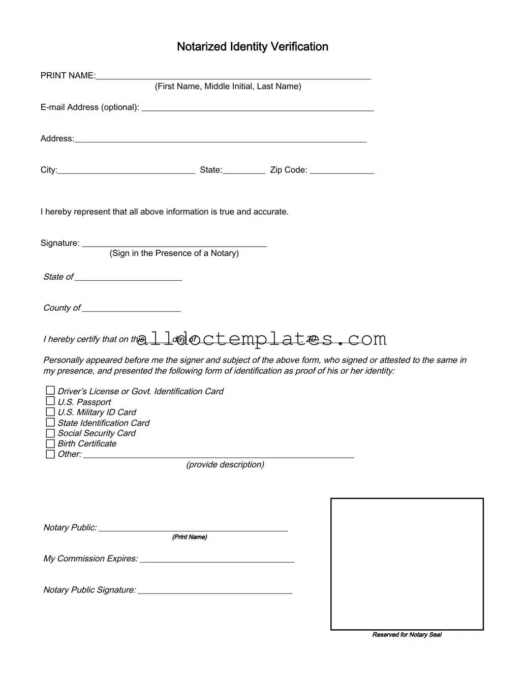 Fill in a Valid Notarized Identity Verification Form