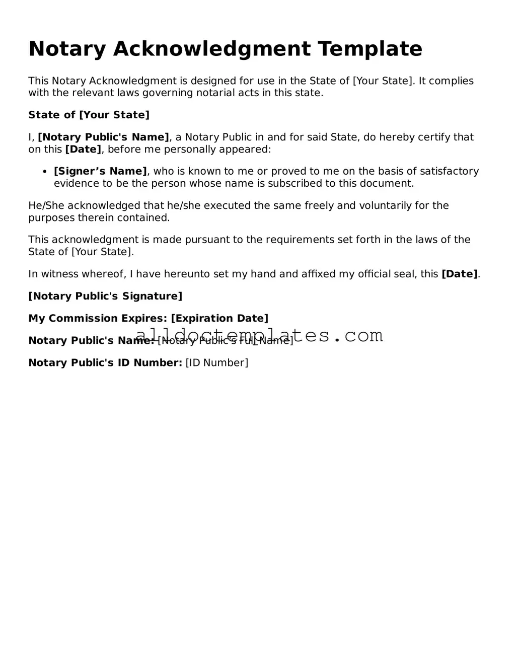 Valid Notary Acknowledgement Template