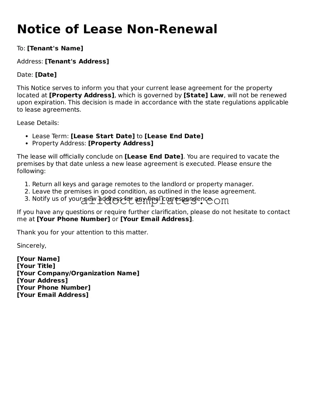 Valid Notice of Lease Non-Renewal Template