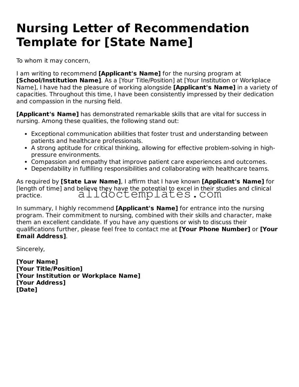 Valid Nursing Letter of Recommendation Template