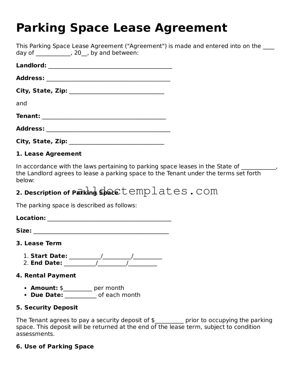 Valid Parking Space Lease Agreement Template