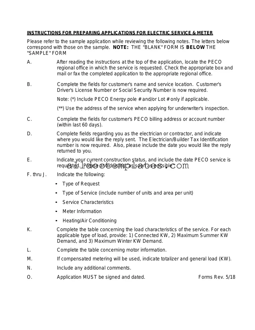 Fill in a Valid Peco Service And Meter Application Form