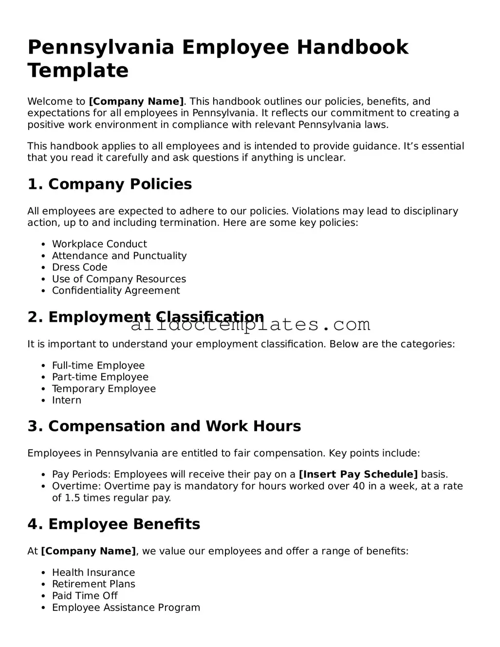 Free Employee Handbook Document for Pennsylvania State