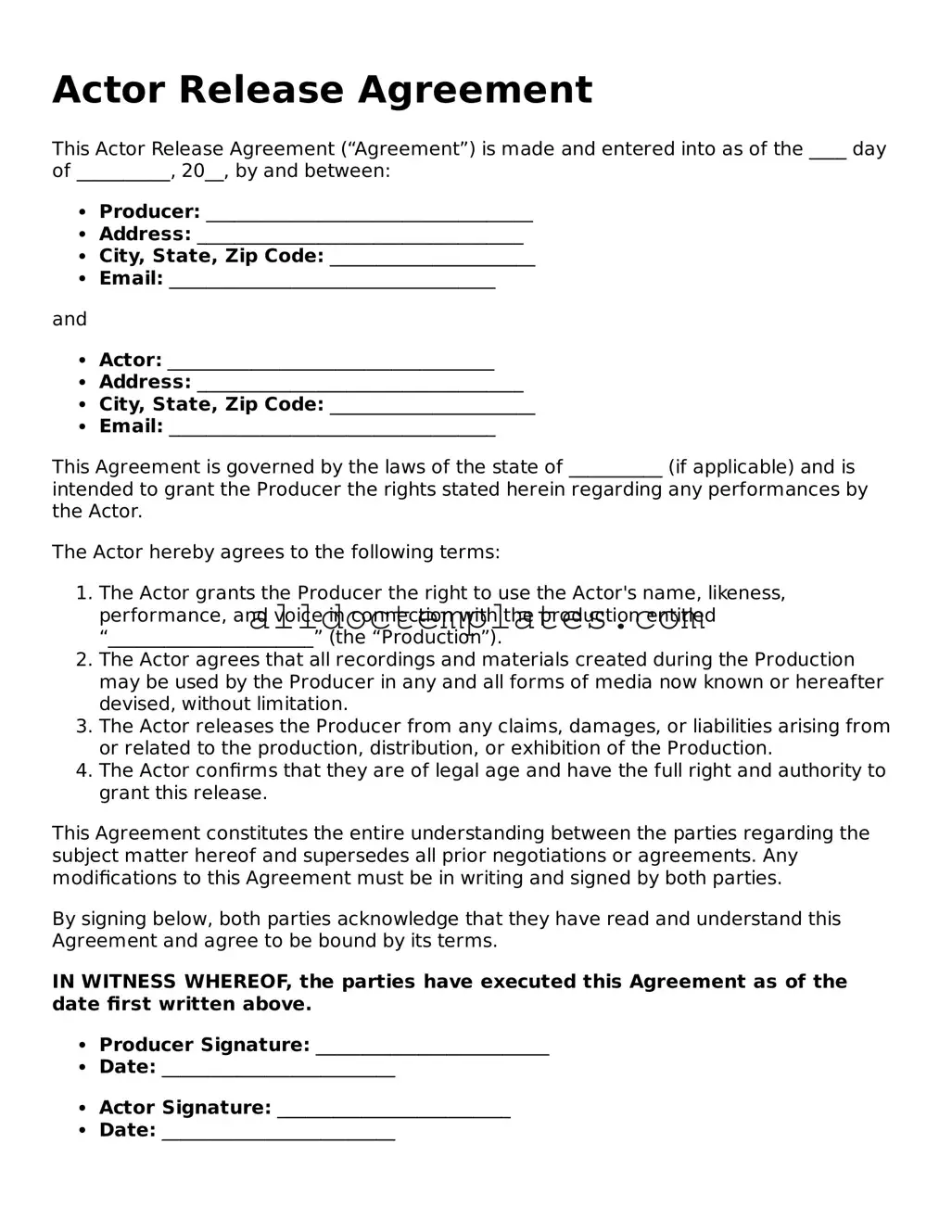 Valid Actor Release Template