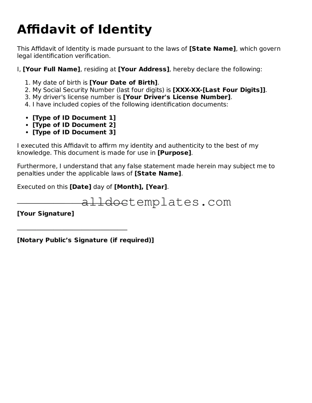 Valid Affidavit of Identity Template