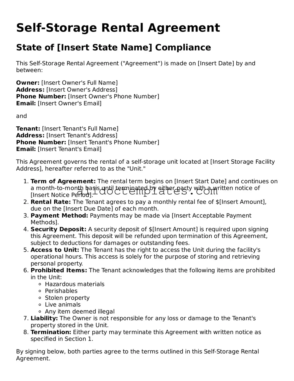 Valid Self-Storage Rental Agreement Template